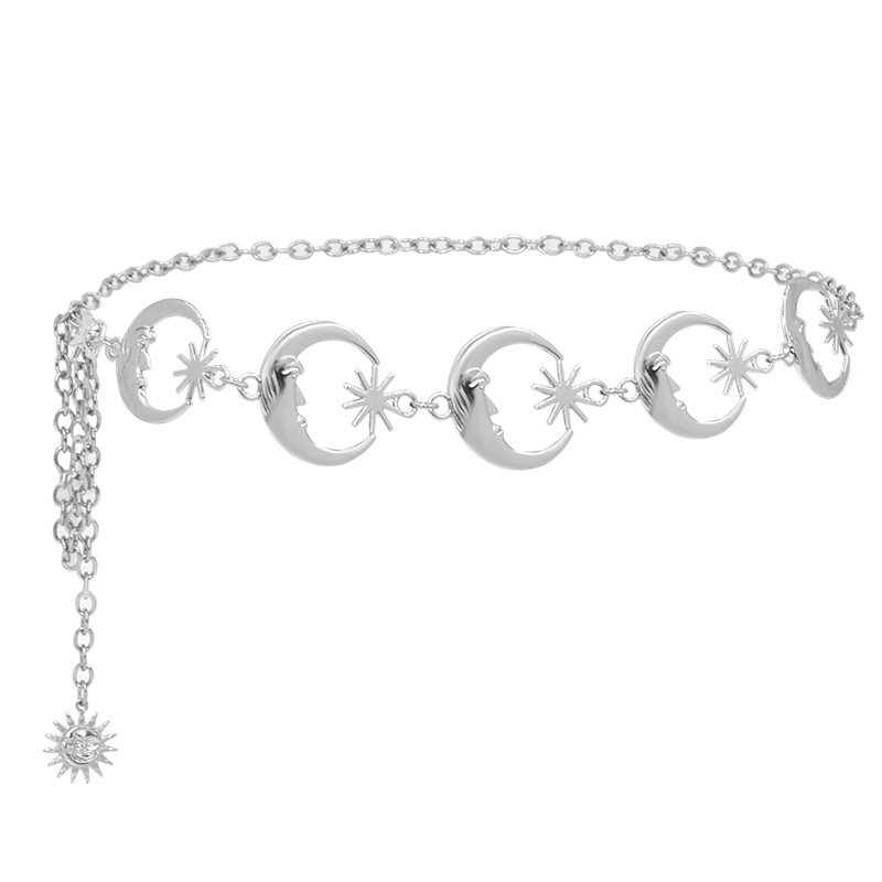 Europa y América Luna Estrella de la cadena de cintura de metal decoración de verano de las mujeres punk moda antiguo vestido de todo fósforo cinturón