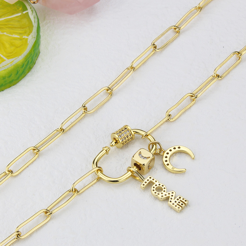 New hip-hop crescent copper gold-plated necklace