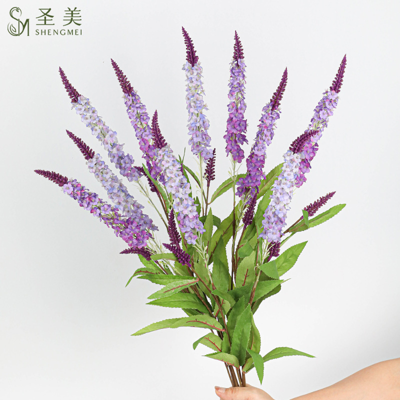 模擬造花、ススキ、セージ、一枝ススキ、リビングルームの家庭用家具、ラベンダー小麦の穂の花束、フラワーアート|undefined