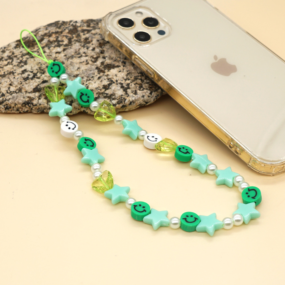 Cute Star Heart Shape Smiley Face Imitation Pearl Soft Clay Valentine's Day Mobile Phone Chain display picture 3