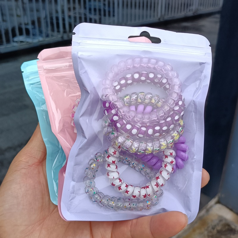 扎头发皮筋女韩版糖果色发绳发饰批发6条装~简约电话线发圈头绳