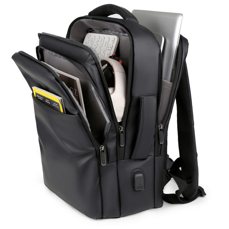 Mochila de alta calidad para hombre 2025 nuevo bolso de computadora de viaje de negocios de boca USB de color sólido simple mochila de negocios de gran capacidad