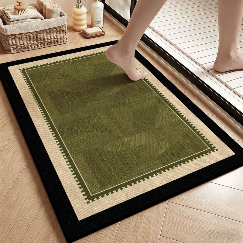Retro-Style Fresh Bathroom Mat, Stain-Resistant High-Quality Diatomaceous Earth Mat for Shower Room, Water-Absorbent Quick-Dry Foot Mat for Bathroom
