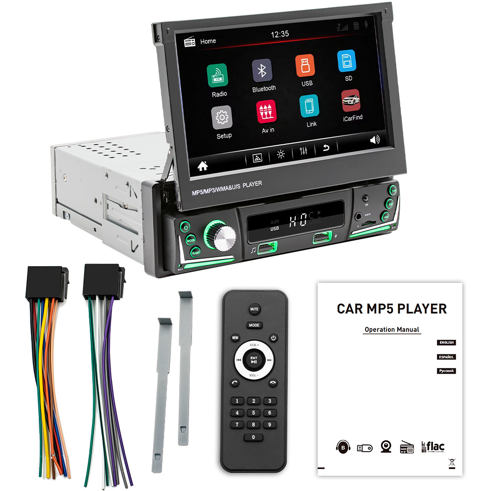 Procesamiento personalizado de 7 pulgadas de un solo husillo pantalla retráctil MP5 reproductor carplay coche Bluetooth radio del coche