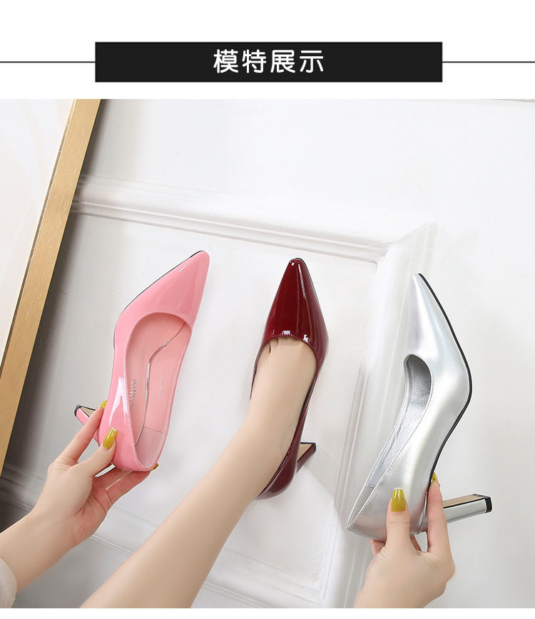 Giày cao gót nữ mũi nhọn gót vuông miệng nông kiểu Pháp thanh lịch, gót 3–6 cm — Màu bạc, Màu hồng, Màu mơ, Màu trắng chi tiết 10