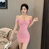 Mesh wrap buttocks off shoulder suspender bottom short dress