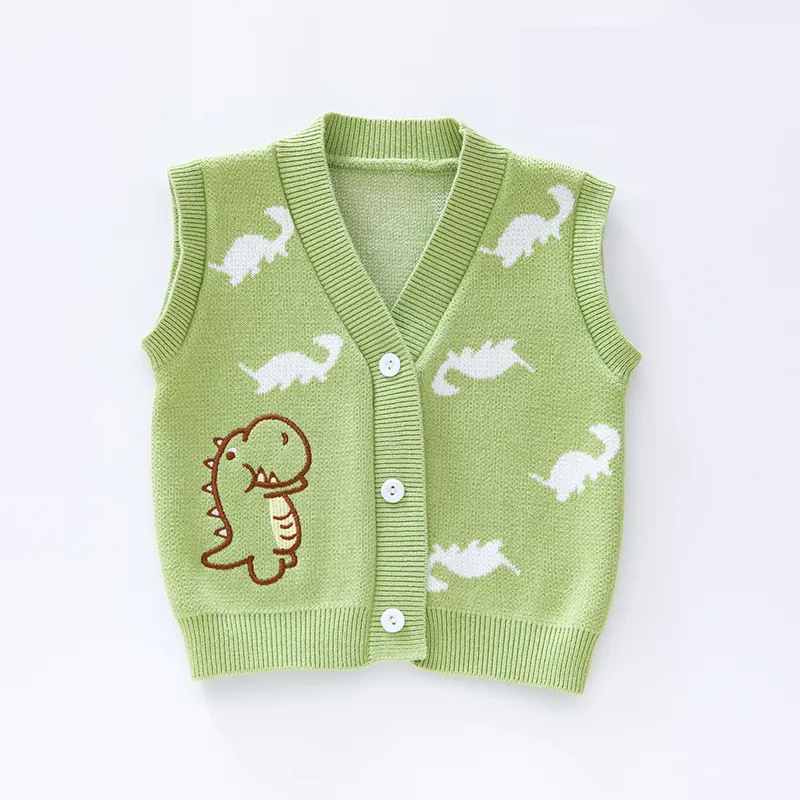 Baby Knitted Vest Sweater Base Layer Spring and Autumn Sleeveless Dinosaur Vest Infant Knitwear Jacket