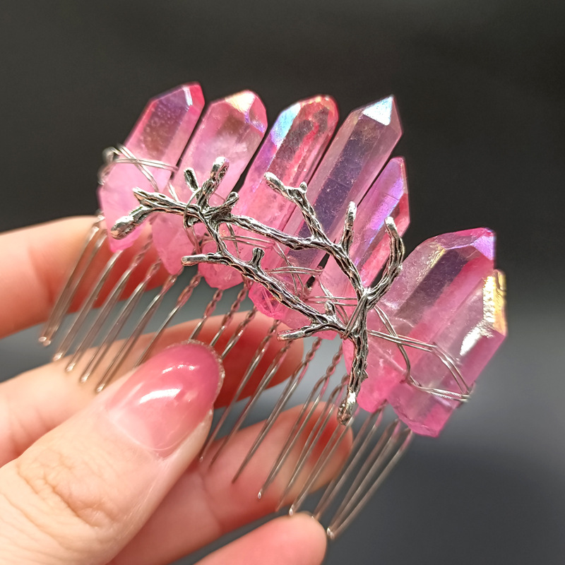 핑크 크리스탈 헤어 빗 + 가지