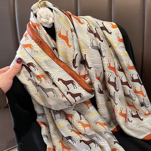 New silk satin scarf for women new retro pony fashion autumn and winter warm scarf for women dual-purpose shawl temperament scarf