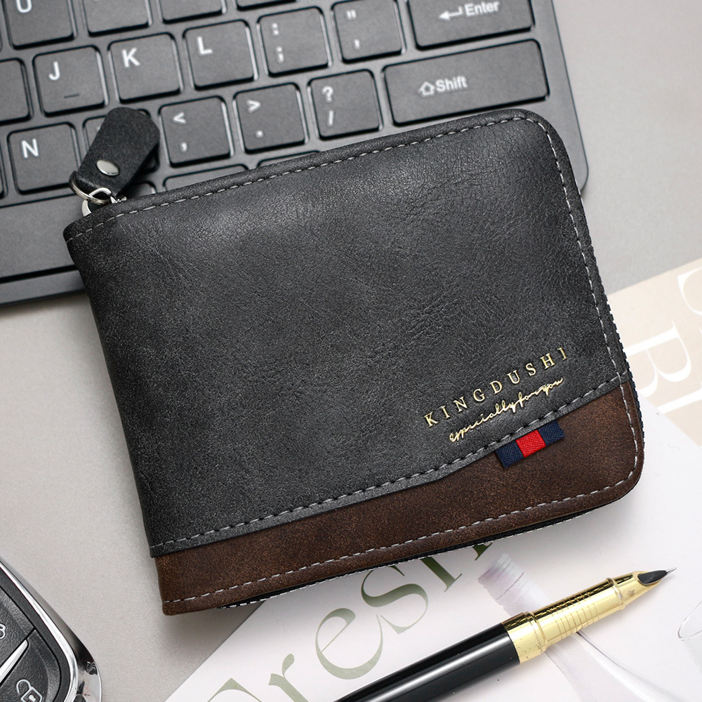 Ventas transfronterizas calientes de moda de color contraste de hombre cartera corta multi-tarjeta brazalete bisagra bolsa de cambio cartera al por mayor