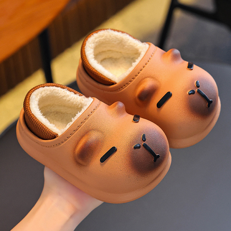 Zapatillas de algodón para niños Capibara, zapatillas de algodón para niños y niñas de invierno, zapatillas de algodón para padres y niños, zapatos de algodón para niños mayores y niños