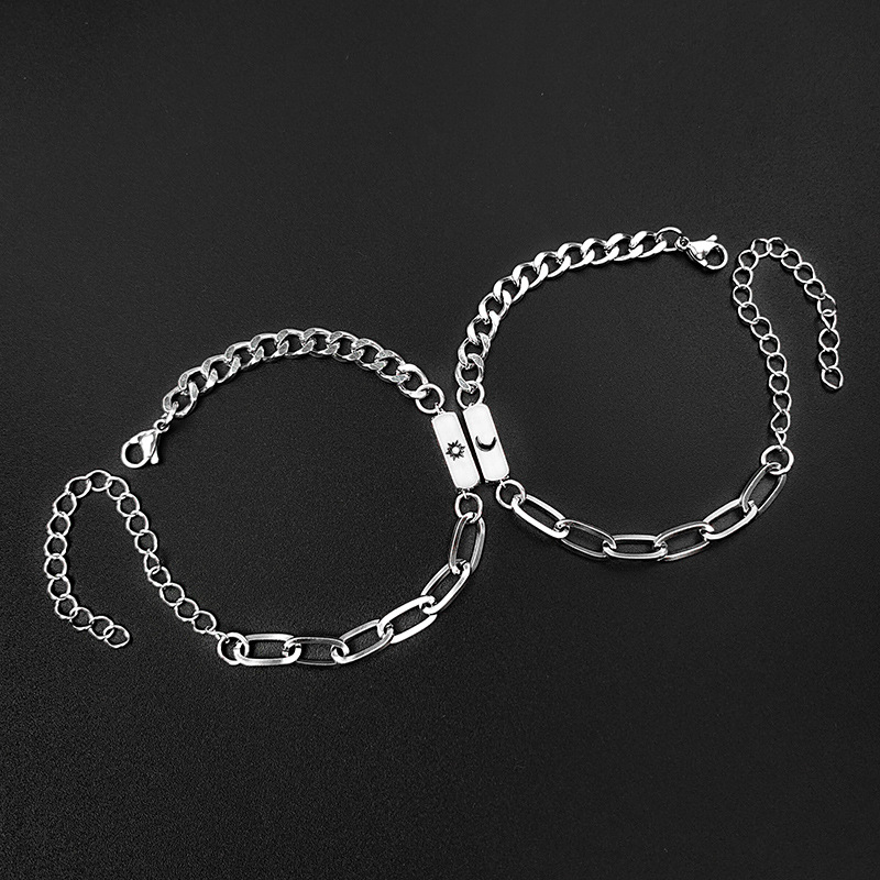 Stainless Steel Sun Moon Letter Simple Couple Bracelet A Pair Jewelry Wholesale Nihaojewelry display picture 11