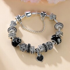 潘家ブレスレット多拉diyビーズクロスボーダー爆発金復古黒色水ドリル愛ペンダント桜陶磁器ビーズ