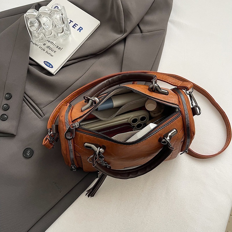 New Korean Style Versatile Retro Fashion Single Shoulder Crossbody Bag For Women, Large Capacity Boston Pillow Handbag - Thumbnail 4