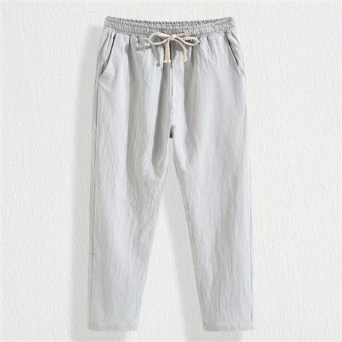 Pantalones cortos de lino de verano para hombres, pantalones para hombres, pantalones casuales, pantalones finos para hombres, sueltos de 9 puntos 8, pantalones de lino de algodón para hombres, de moda