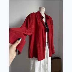 法式复古慵懒风中长款衬衫女夏季新款polo领百搭宽松防晒外套上衣