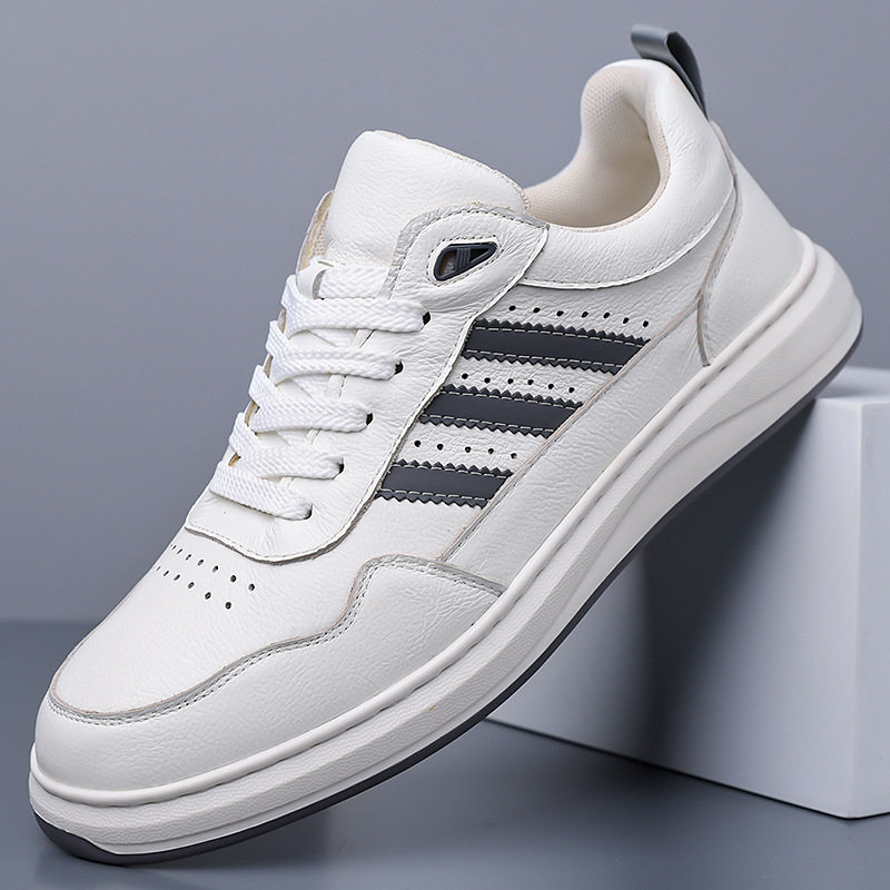 Giày sneaker nam da bò thật đế dày cổ thấp phong cách retro, giày thể thao thường ngày dây buộc — Giày sneaker Q2026 màu trắng, Giày ván Q2026 màu đen