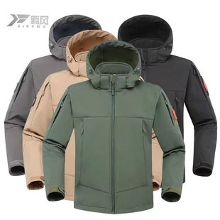 Western style outdoor shark skin soft shell jacket windproof Waterproof warm thickened military fan tactical three-in-one coat