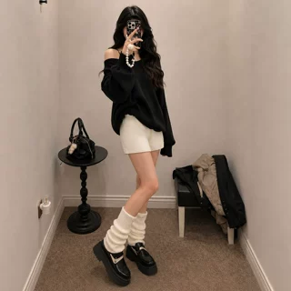 白色针织短裤女2026新款秋季外穿高腰a字辣妹热裤小个子打底靴裤