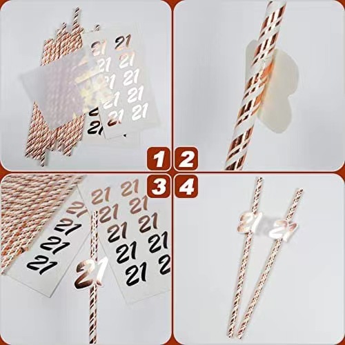 Paja de papel de 21 años de edad, 30 años de edad, 40 años de edad, cumpleaños tarjeta digital paja desechable degradable paja de papel respetuoso con el medio ambiente