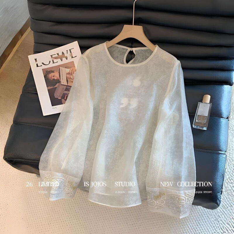 Women's Spring and Summer Thin Base Shirt with a Chinese-Style Vest, New Chinese-Style Patchwork Embroidered Long-Sleeve Inner Shirt