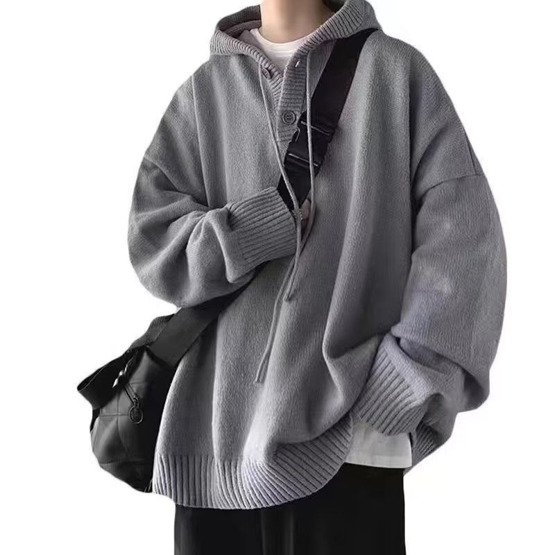 높은 칼라 코트 학생 봄과 가을 후드 게으른 느슨한 스웨터 스웨터 겉옷 니트웨어 남성 일본 스타일