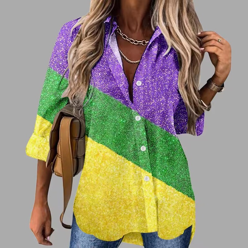 2025 Women's Sequin 3D Printed Top Shiny Long Sleeve Shirt Loose Holiday Party Shiny Shirt 2025 Women's Sequin 3D Printed Top Shiny Long Sleeve Shirt Loose Holiday Party Shiny Shirt