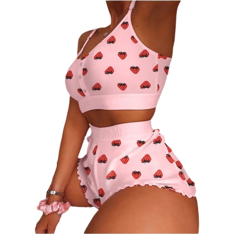 Comercio exterior transfronterizo suministro de ropa de hogar impresa de moda de tamaño grande tira pijamas ajustados delgados fábrica de ropa de hogar al por mayor