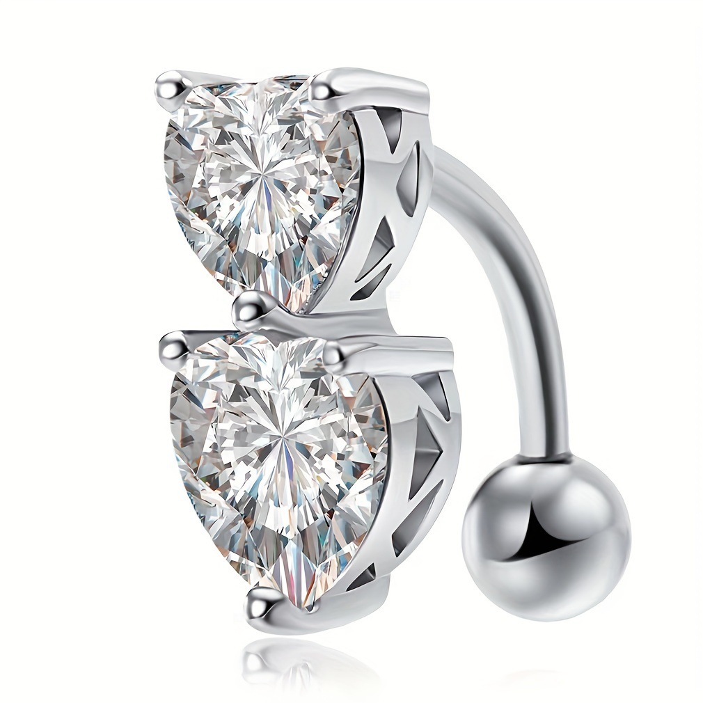 Piercing mit Kreuzrandung, Doppelherz-Zirkonring, Herzförmiger Doppel-Nabelpiercing aus Kristall_voghion.com