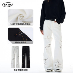 LKTM男装 美式设计感星星贴布刺绣微喇裤男女痞帅高街显瘦休闲裤