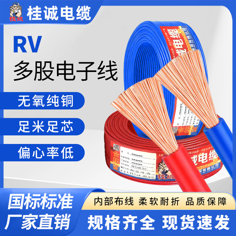 National Standard Rv Copper Core Multi-Strand Electronic Wire Flexible Wire 0.5/1/2.5/4/6 Square Meter Maintenance Equipment Connection Power Cord