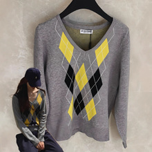 早秋学院风精纺时髦菱棱格纹毛衣外套女25ss气质宽松V领针织开衫