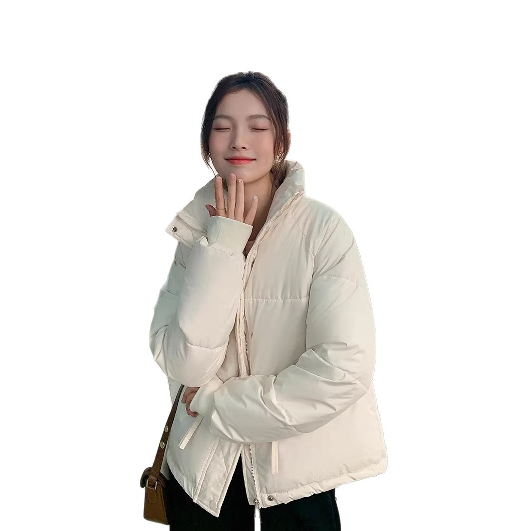 2023 nueva ropa de algodón corta de mujer universal estilo coreano de cuello pequeño engrosado ropa de pan abrigo de algodón de color sólido