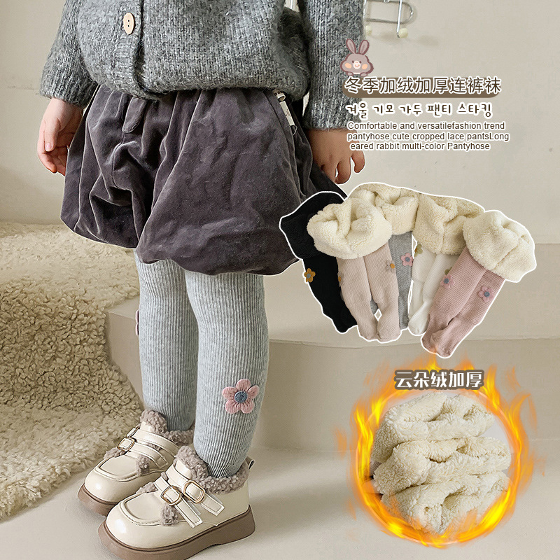 Invierno de los niños de lana forrada gruesa pantimedias finas rayas verticales nube de terciopelo cálido de una sola pieza Pantalones Bebé niña grande PP polainas