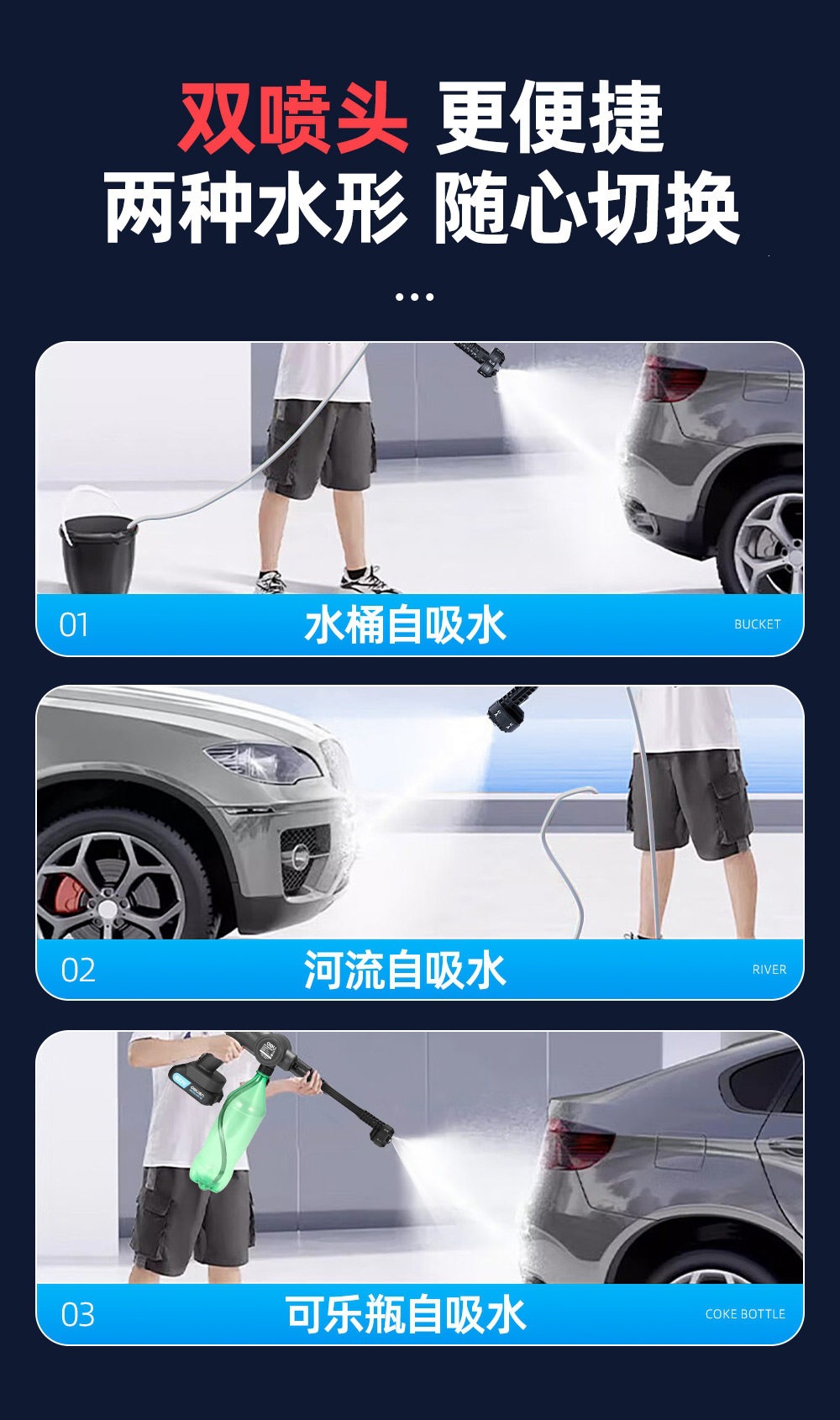 Suitable for Deli car wash high-pressure water gun, home-use wireless car washer, high-power rechargeable lithium battery, pressure-enhanced cleaning