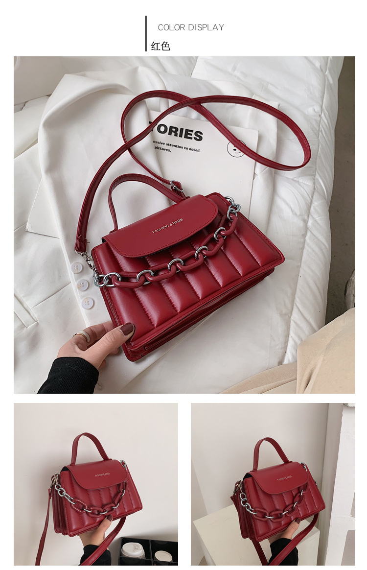 316g Weight Synthetic Leather Lining Material Magnetic Buckle Closure Type Single Shoulder Strap Strap Type Square Bag Bags Type Pu Leather Material Solid Color Pattern Streetwear Style Square Shape Khaki, Red, Yellow, Black Color Small Size Fashion Pu Leather Embroidery Thread Geometric Shoulder Bag Wholesale Nihaojewelry 11