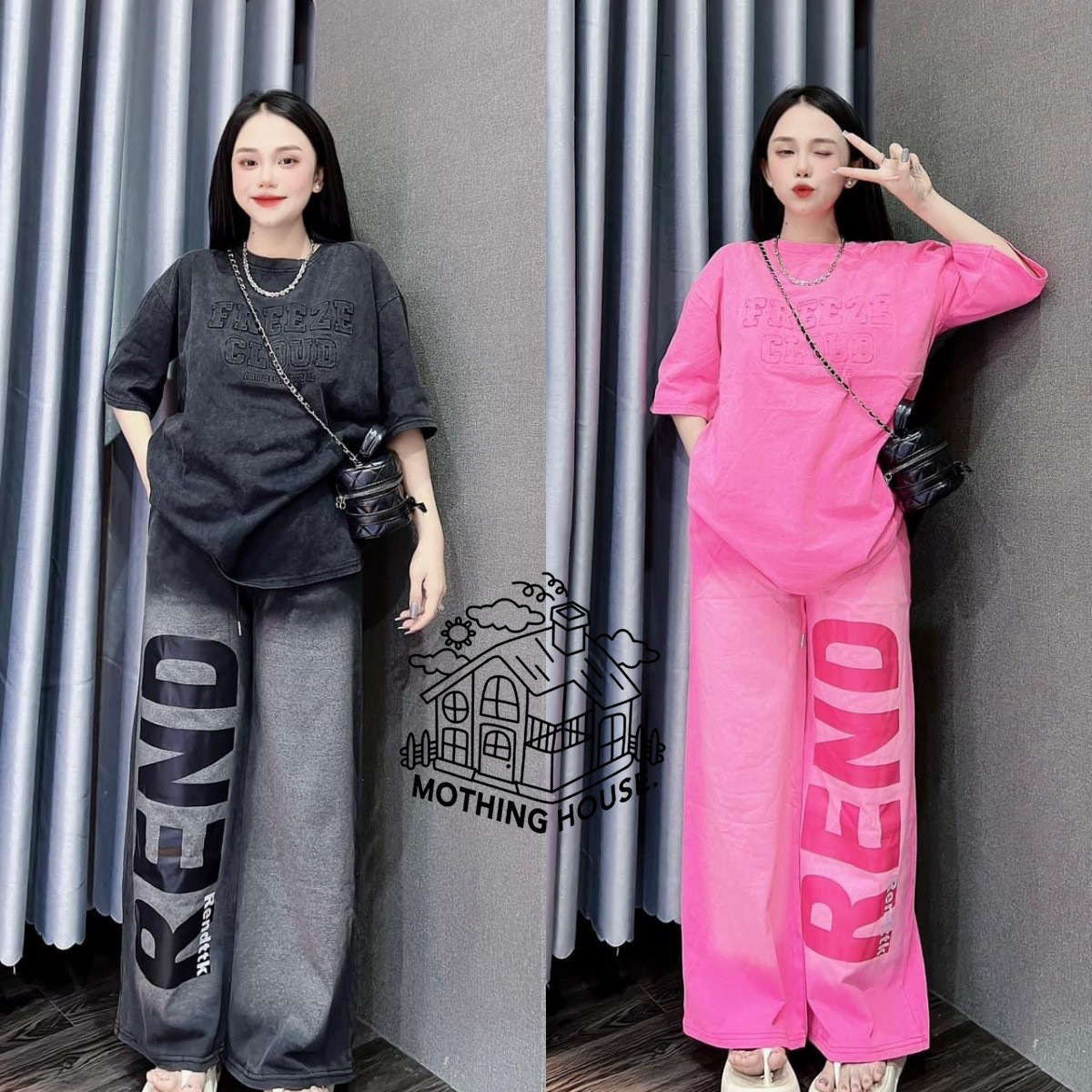 American Fashion Suit Women's Summer New Design Printed Short-Sleeved Loose Wide-Leg Pants Casual Sports Two-Piece Set