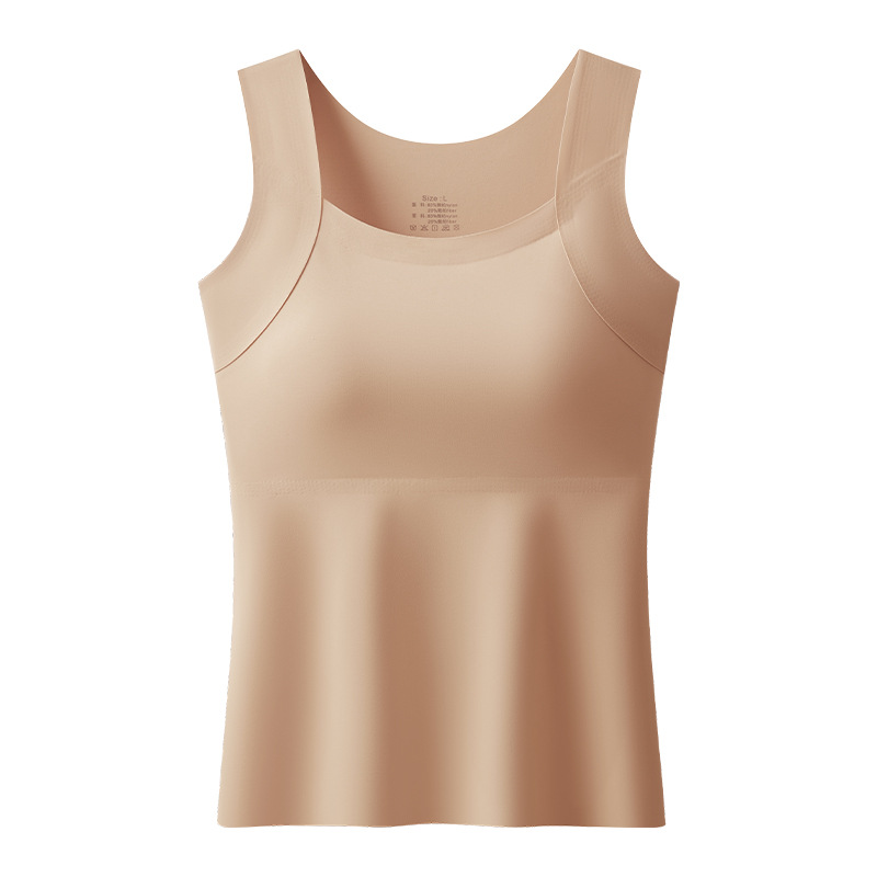 Plus-Size Bosein Ice Silk Seamless Mask-Style Base Layer with Chest Pads, Vest-Style Fixed Cup Bra Integrated Base Underwear