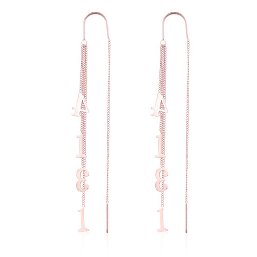 Korean Style Elegant Zircon Love Ear Line Women's New Thin and Long Butterfly Tassel Earrings Wholesale Fashion Titanium Steel Earrings