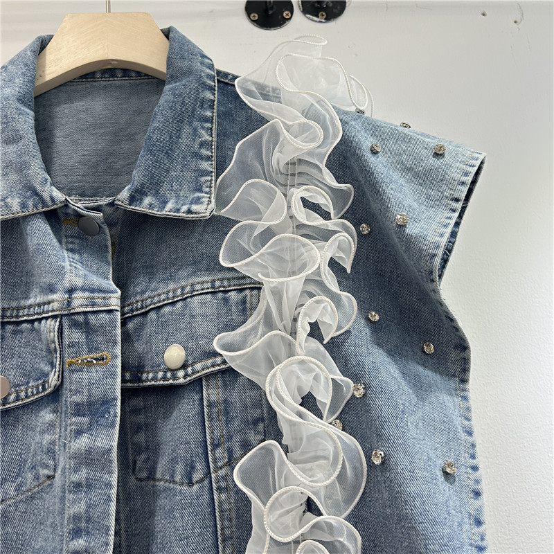 Denim suelto corto 2025 versión coreana de la industria pesada retro nueva chaqueta de mezclilla con diamantes chaqueta de manga larga chaqueta image 4