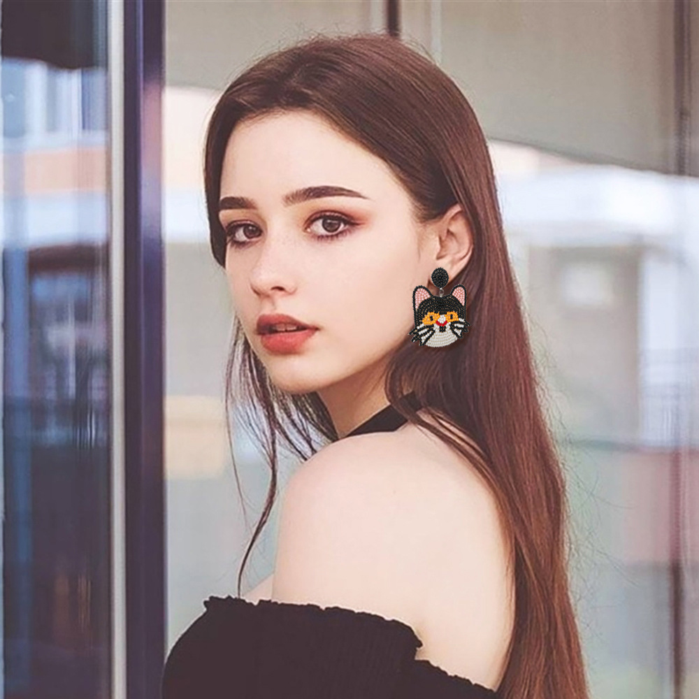 1 Pair Simple Style Dog Panda Amazing cat Alloy Plastic Resin Drop Earrings display picture 6