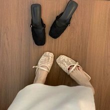 仙女跟低一脚蹬透气镂空穆勒蕾丝包新中式半拖鞋女夏外穿头风凉鞋