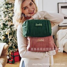 etsy个性化热销烫画款天鹅绒化妆包竖条纹大容量化妆包旅行洗漱包