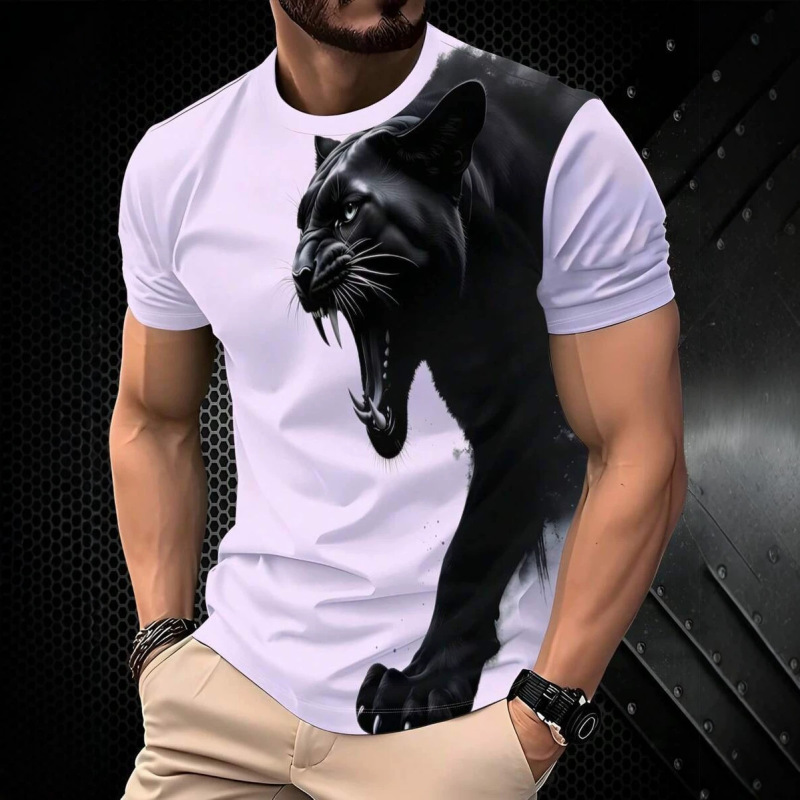 Summer New Style Round Neck Short-Sleeved Men's T-Shirt American Fashion Brand Black Panther Print Slim Fit Top Men's Casual T-Shirt Men