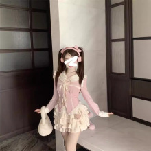 春秋新款甜美套装粉色娃娃领长袖衬衫上衣女装蛋糕半身裙两件套