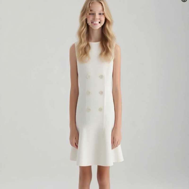 Short Dress with Double-Breasted Design, Elegant Autumn Style, European and American Fashion, Women's Vest Dress, White and Black, Slim Fit Short Dress with Double-Breasted Design, Elegant Autumn Style, European and American Fashion, Women's Vest Dress, White and Black, Slim Fit