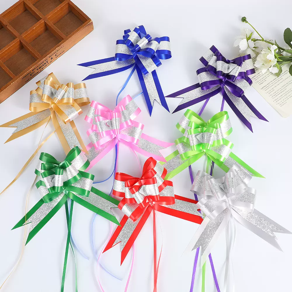 拉花婚庆婚车队后视镜装饰门把手抽绳拉花圣诞礼品包装手拉花彩带