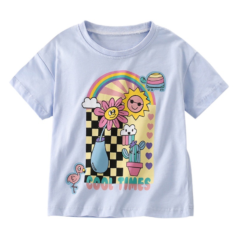 Malwee ropa de verano de manga corta para niñas nueva ropa para niños europea y americana cuello redondo estilo occidental camiseta para niños ropa para niños top