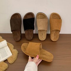 磨砂皮厚底复古一字带拖鞋女勃肯鞋2025秋季新款休闲外穿软底拖鞋