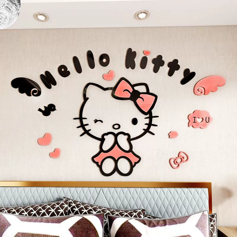 Hello Kitty, милые трехмерные детские наклейки на стену, наклейка, 3D